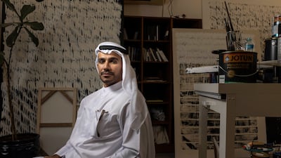 Emirati artist Juma Al Haj at his home studio in Sharjah. Antonie Robertson / The National