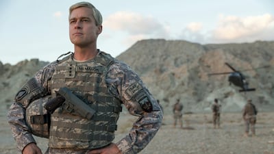 Brad Pitt in a scene from Afghan war satire War Machine, which marks his return to our screens following a hiatus. Francois Duhamel/Netflix via AP