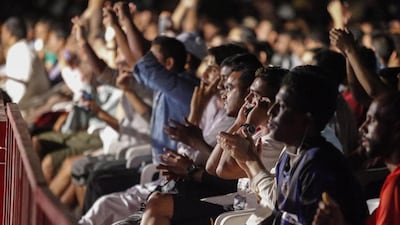 More than 4,000 labourers, many of whom had been bused in from labour camps from across Dubai and Sharjah cheered along during the singing competition at the Jiwin Compound in Sonapur.