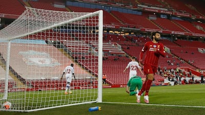 Mohamed Salah celebrates after Sadio Mane scores their fourth goal. Reuters