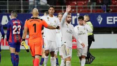 Real Madrid defender Dani Carvajal waves to fans at the end of the match. Reuters