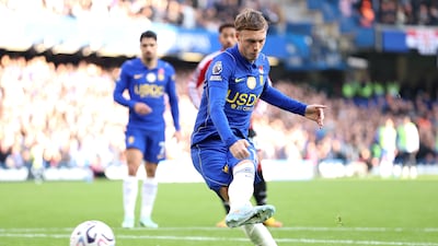 Chelsea's Cole Palmer scores from the penalty at Stamford Bridge. Getty Images
