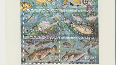 Stamps issued in 1991 featuring a selection of fishes native to the UAE.