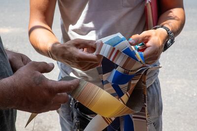 A closer look at the stitched curtains used in El Khoury's Soft Shields. Photo: Sara Guldmyr