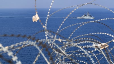 A UN task force vessel on patrols in the Mediterranean Sea, where Lebanon and Israel agreed a US-mediated sea border deal. AP