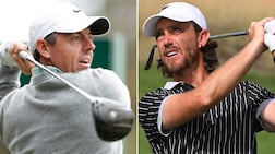 Rory McIlroy, left, and Tommy Fleetwood will face off in Dubai this week. Getty Images