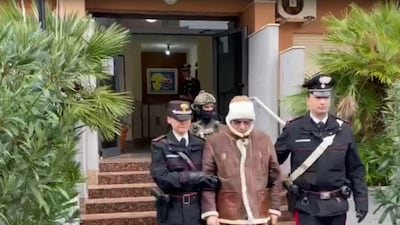 A handout still taken from footage made available by Italy's Carabinieri shows Mafia boss Matteo Messina Denaro, Italy's most wanted man, being arrested in Palermo, Sicily, by the Carabinieri police's ROS unit after 30 years on the run, 16 January 2023. EPA / CARABINIERI HANDOUT HANDOUT EDITORIAL USE ONLY / NO SALES HANDOUT EDITORIAL USE ONLY / NO SALES