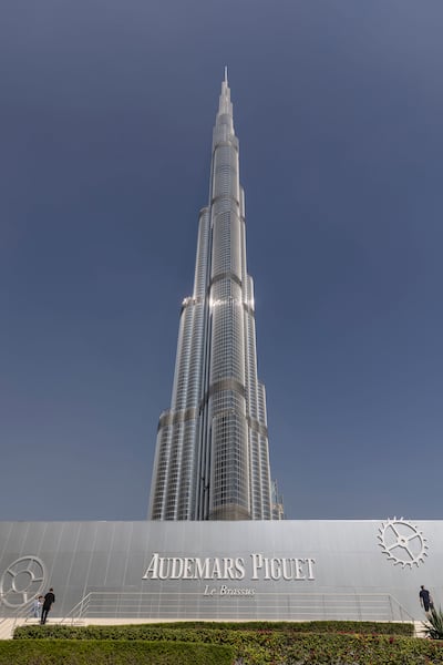 The Audemars Piguet pavilion takes full advantage of the fair's dramatic backdrop. Antonie Robertson / The National
