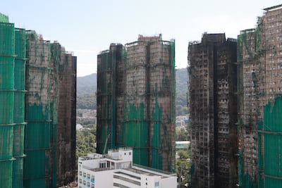 A view of the rubble in the aftermath of the Tai Po apartment fire in Hong Kong. EPA