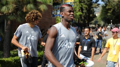 United States Football Soccer - Manchester United training - University of California Los Angeles - July 10, 2017 Manchester United's Matteo Darmian (L) and Paul Pogba arrive for training. REUTERS/Lucy Nicholson