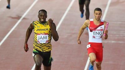 Jamaica's Usain Bolt runs the anchor leg in the 4x100-metre relay on Saturday at the Commonwealth Games. Roger Sedres / Getty Images / Gallo Images