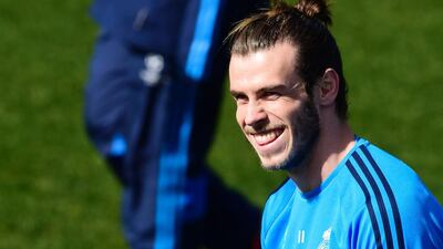 Real Madrid’s Gareth Bale smiles during a training session on March 7 at Real Madrid Sport City on the eve of their Uefa Champions League against Roma on March 8. JAVIER SORIANO / AFP
