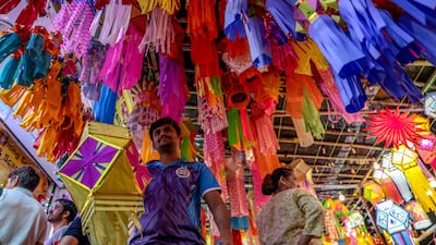 Colourful lanterns for sale at a market ahead of Diwali, in Mumbai, India. EPA