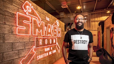 Ibrahim Abudyak, co-founder of The Smash Room in Al Quoz, is an entrepreneur who does car trading on the side. Antonie Robertson / The National