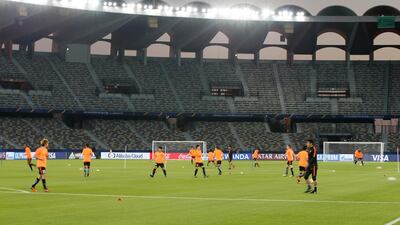 Kashima Antlers's players attend a training session at Zayed Sports City stadium in Abu Dhabi. EPA