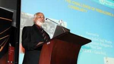 Dr Abdul Karim Jouda, a senior officer for the United Nations Relief and Works Agency in Gaza, speaking in Doha this week