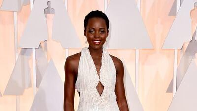 Lupita Nyong’o arrives at the Oscars at the Dolby Theatre in Los Angeles. AP