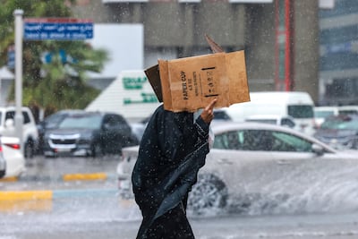 Heavy rain in central Abu Dhabi on Tuesday. Victor Besa / The National
