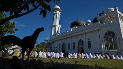 Praying for rain at a mosque in Lhoknga, Aceh province, Indonesia. AFP