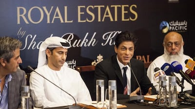 Bollywood actor Shah Rukh Khan, centre, during the launch of Royal Estates in Dubai. Antonie Robertson / The National
