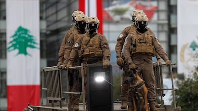 The Lebanese sniffer dog unit participate a military parade. Hussein Malla / AP Photo