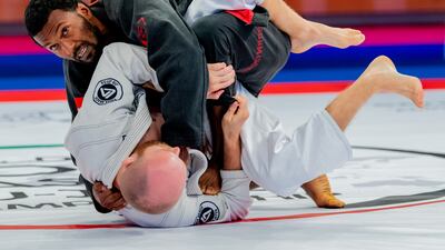 Haitham Hanawi (in black) won UAE's only gold on Monday at the Abu Dhabi World Professional Jiu-Jitsu Championship. Photo: UAEJJF