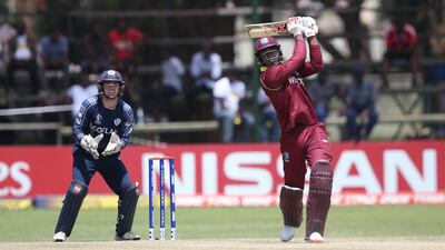 Marlon Samuels helped steady the West Indies innings with a half century against Scotland in their World Cup Qualifier. Courtesy ICC