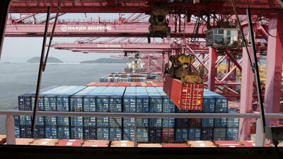 A crane carries a container from a ship of Hanjin Shipping at Hanjin container terminal at the Busan New Port in Busan, about 420 km (261 miles) southeast of Seoul. Ports around the world have refused to accept its ships, fearful that it is unable to pay fees. Lee Jae-Won / Reuters