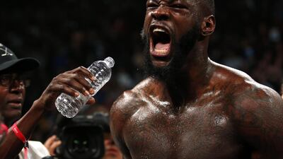 WBC heavyweight champion Deontay Wilder celebrates after knocking out Luis Ortiz. AFP