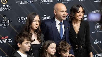 Spain legend Andres Iniesta with his family at the Global Soccer Awards