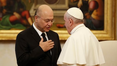 Pope Francis receiving the President of the Republic of Iraq Barham Salih during a private audience at the Vatican, 25 January 2020. AFP