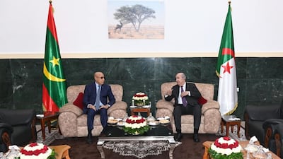 Algerian President Abdelmadjid Tebboune welcomes his Mauritanian counterpart Mohamed Ould Cheikh Ghazouani.