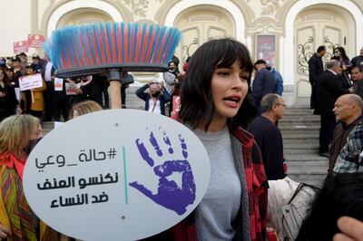 Tunisian women demonstrate on March 6 in Tunis against violence against women. AFP