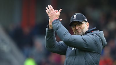 Liverpool's German manager Jurgen Klopp reacts at the final whistle during the English Premier League football match between Liverpool and Bournemouth at Anfield in Liverpool, north west England on March 7, 2020. AFP