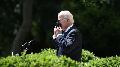 US President Joe Biden arrives to speak in the Rose Garden of the White House in Washington after testing negative for Covid-19. AFP