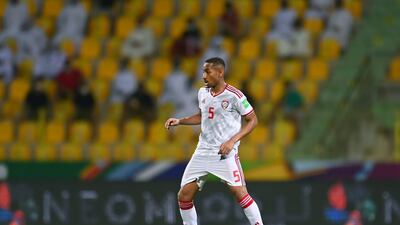 UAE's Bandar Al Ahbabi in action during the 2022 World Cup quailifier against Lebanon.