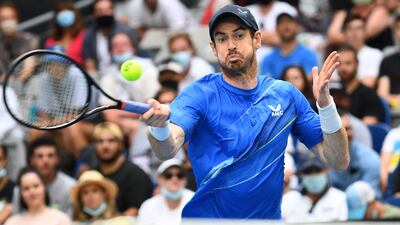 Andy Murray hits a return against Georgia's Nikoloz Basilashvili. AFP