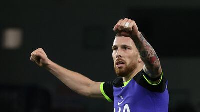 Tottenham Hotspur's Pierre-Emile Hojbjerg celebrates after the match. Action Images