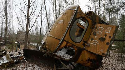 An abandoned car in the ghost town of Pripyat, not far from Chernobyl nuclear power plant. AFP
