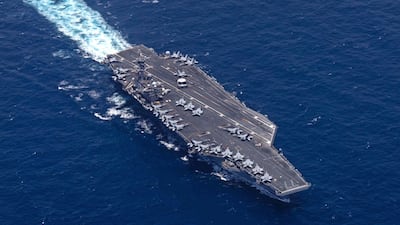 The USS George HW Bush aircraft carrier sails in the Arabian Sea, as America enforces a naval blockade of Iran. Photo: Centcom