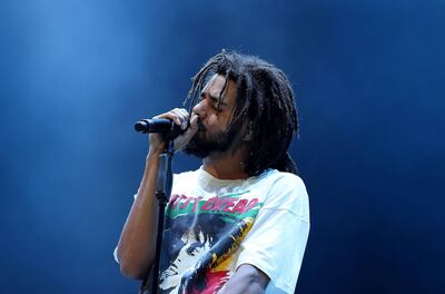 J Cole performing at the du Arena in Abu Dhabi. Pawan Singh / The National