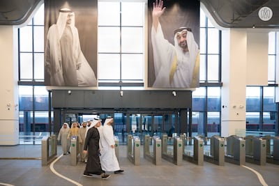Sheikh Theyab bin Mohamed, Deputy Chairman of the Presidential Court for Development and Fallen Heroes’ Affairs and chairman of Etihad Rail, at the passenger station in Abu Dhabi. Photo: Abu Dhabi Media Office