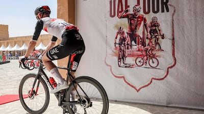 UAE Team Emirates' Danish cyclist Mikkel Bjerg rides before the start. AFP