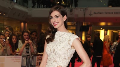 Anne Hathaway, in Alexander McQueen, attends the premiere of 'One Day' at The Vue Westfield on August 23, 2011 in London, England. Getty Images