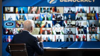 President Joe Biden addresses world leaders at the start of the summit. Bloomberg
