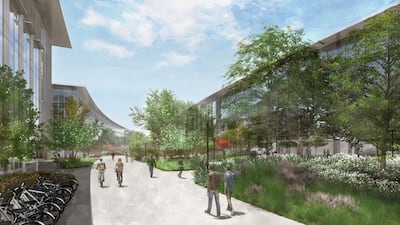 Construction for Apple’s $1 billion Austin campus is underway, with employees expected to start moving into the space next year. Courtesy Apple