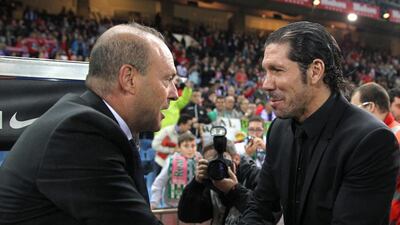 Pepe Mel, left, has found it difficult to recreate last season's success that helped Real Betis climb into the Europa League. Alberto Martin / EPA