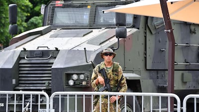 A soldier at a protest in Tunis against Tunisia’s state of emergency in 2021. President Kais Saied has extended it again. AFP