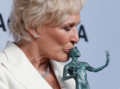 Glenn Close poses with the SAG Award for Outstanding performance by a Female Actor in a Leading Role in 'The Wife'. EPA