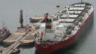 An oil tanker supplied with oil at the main oil port in Bijaya City some 210km east of Algiers.
